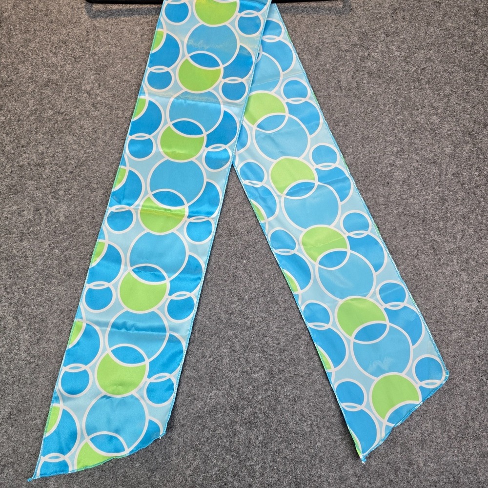 Blue Green White Circle Print Long Fashion Scarf Womens 6" Wide Lightweight